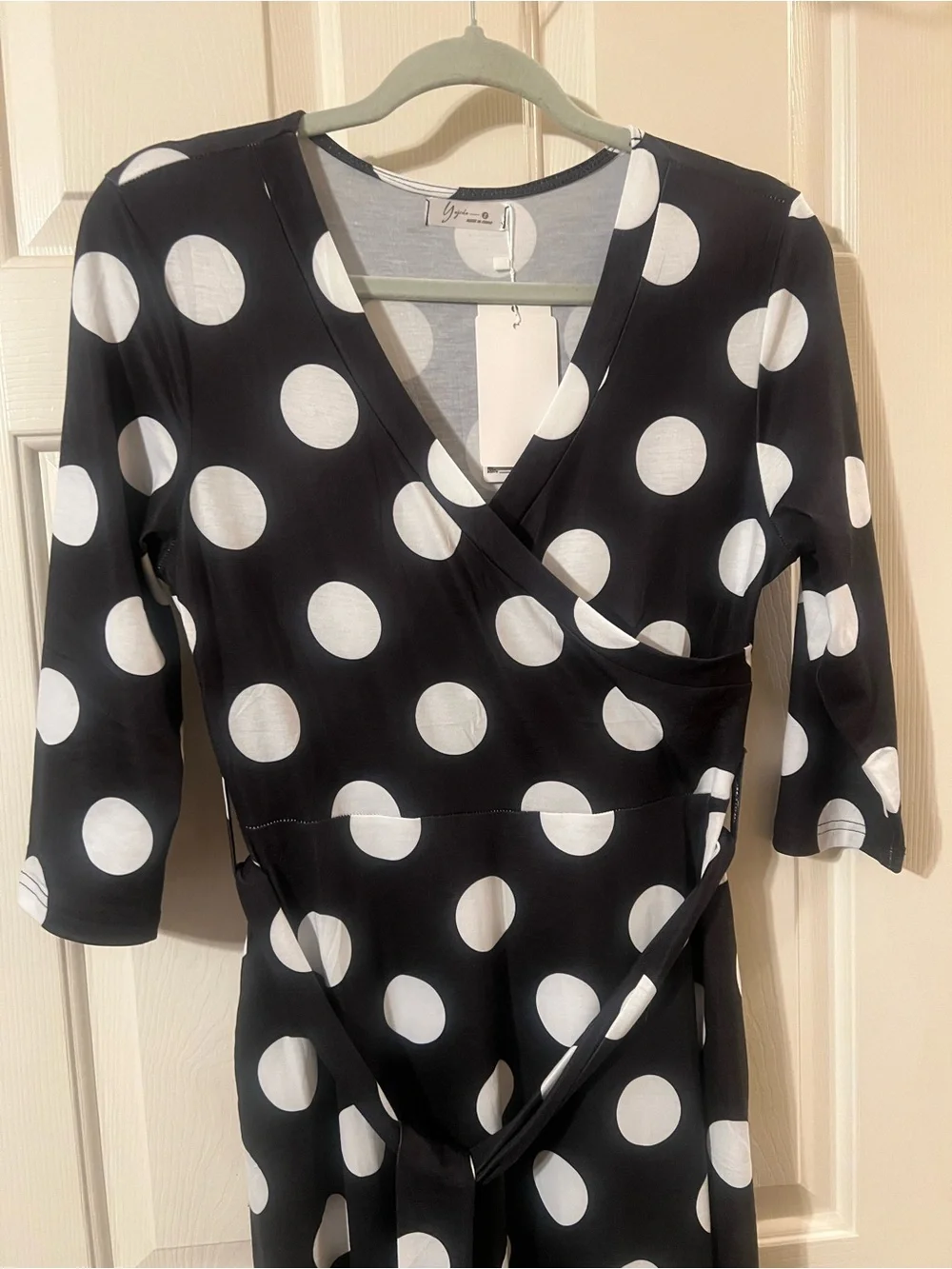 NWT Classic Black & White Polka Dot 3/4 Sleeve Maxi Dress w Pockets Size Small - Picture 7 of 12